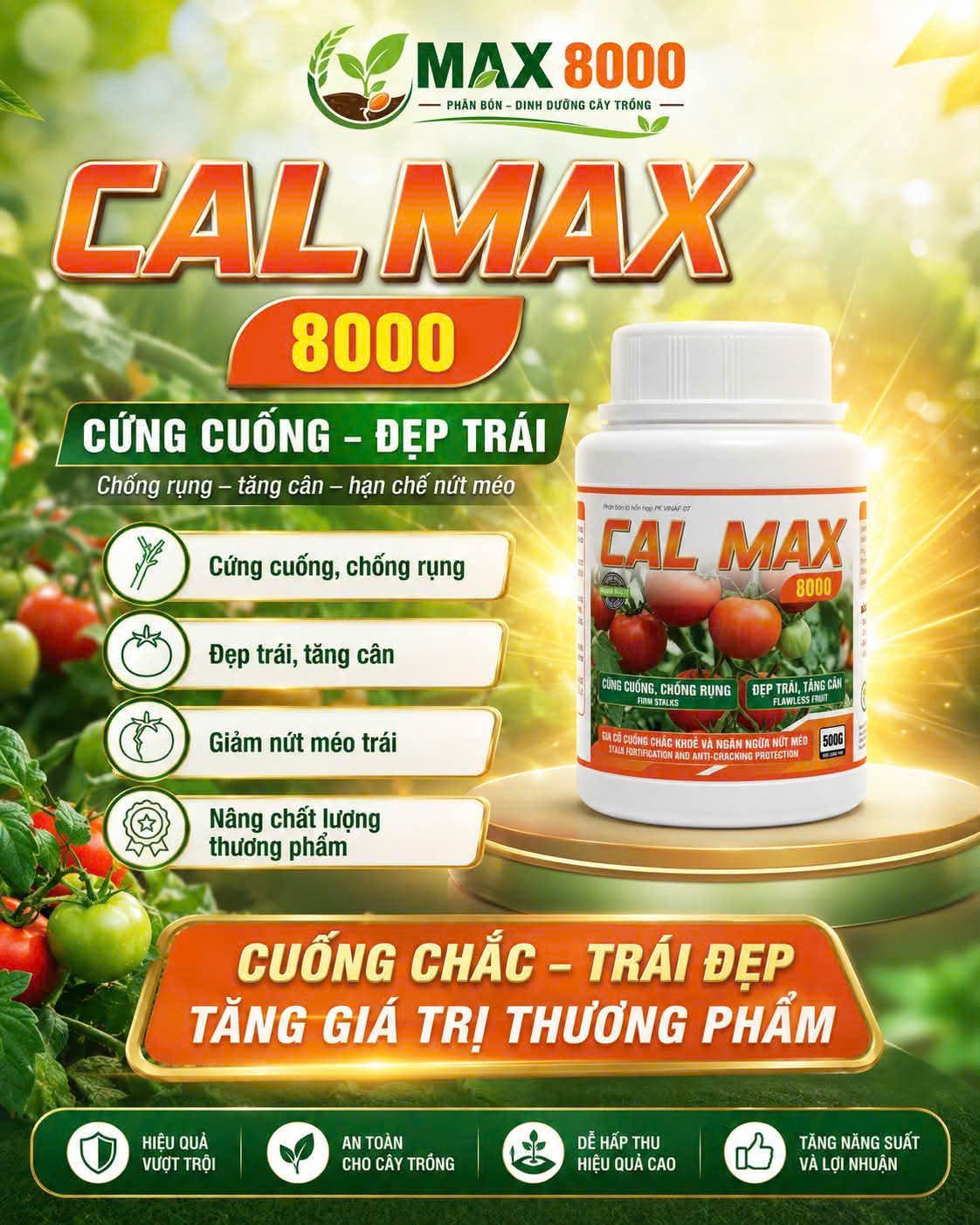 Phân bón Cal Max canxi cứng cuống chống rụng ngăn nứt méo trái